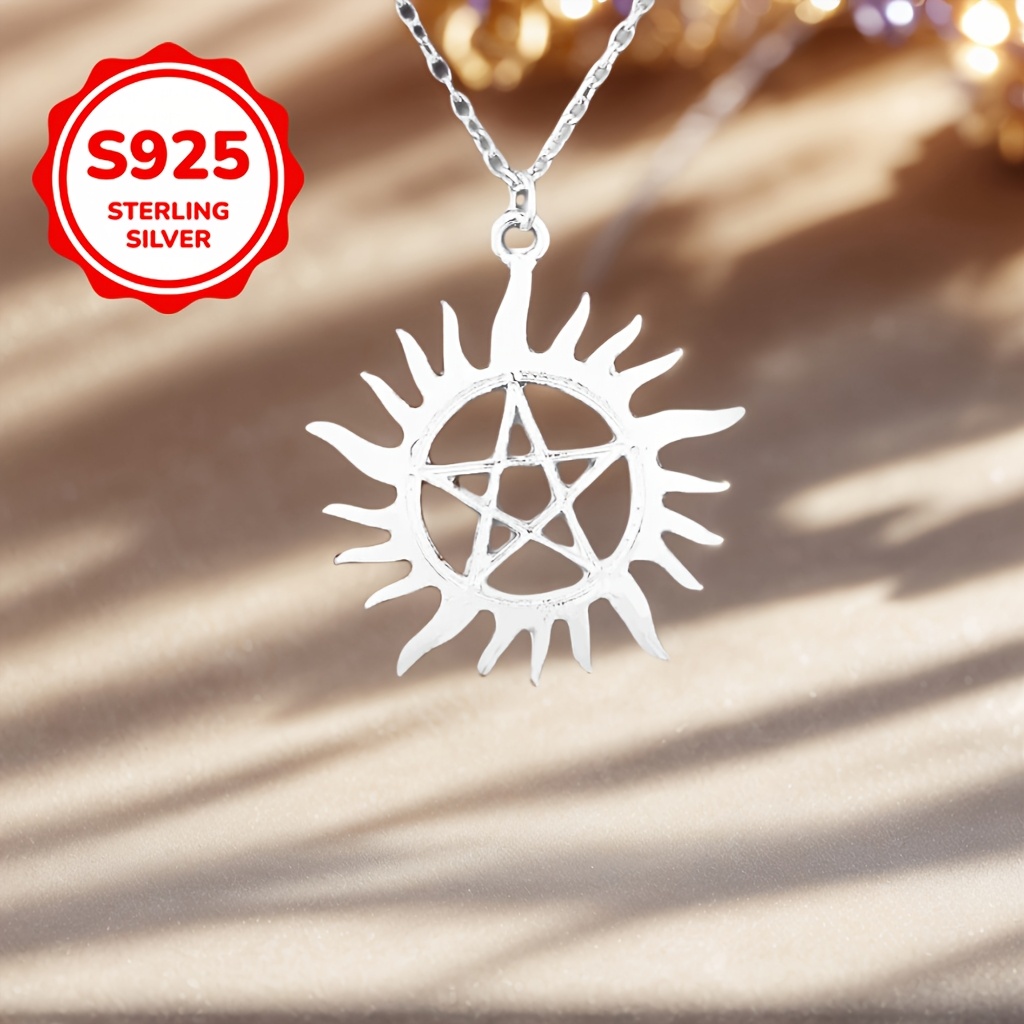 Flame Symbol Pentagram Sun Devil Y2K S925 Silver Pendant Necklace